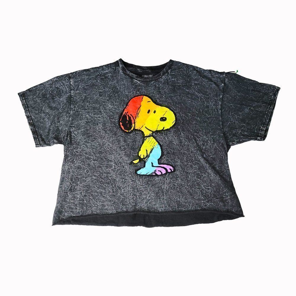 PEANUTS rainbow SNOOPY misty gray cropped shirt top